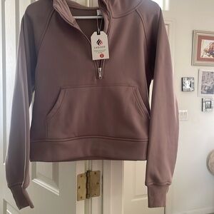 NWT LASLULU SMALL cropped hoodie 1/2 Front Zipper 2 pocketlong sleeve/thumb hole